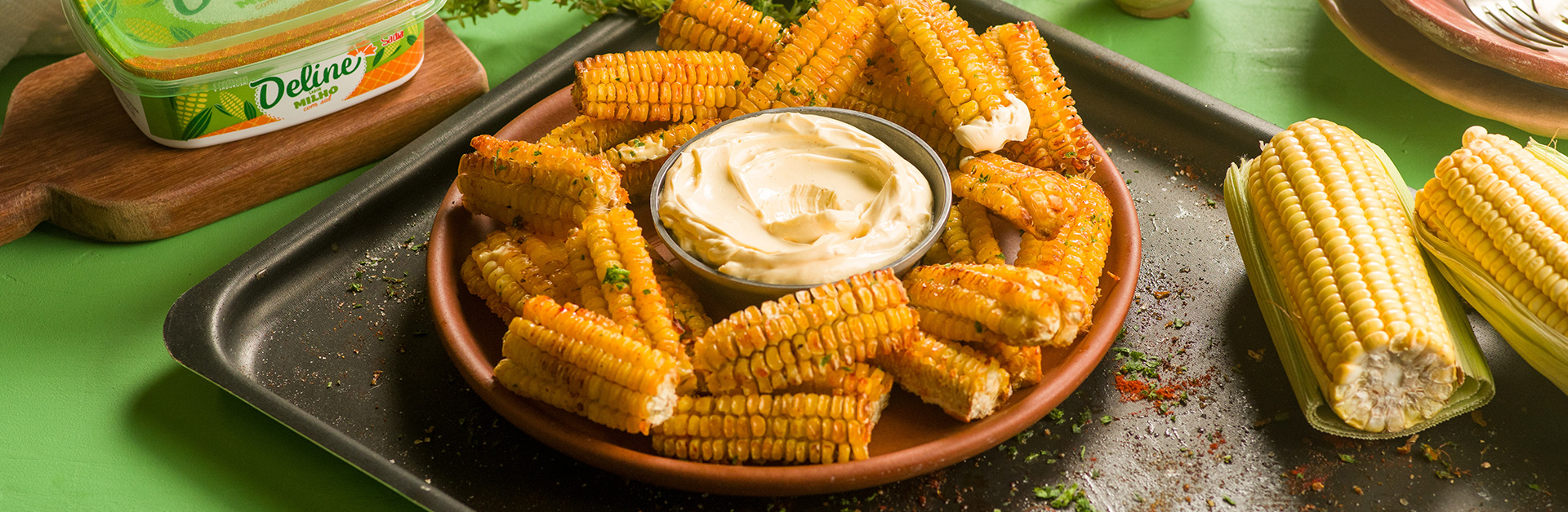 Receita: Costelinha de Milho com Molho de Margarina de Milho Picante